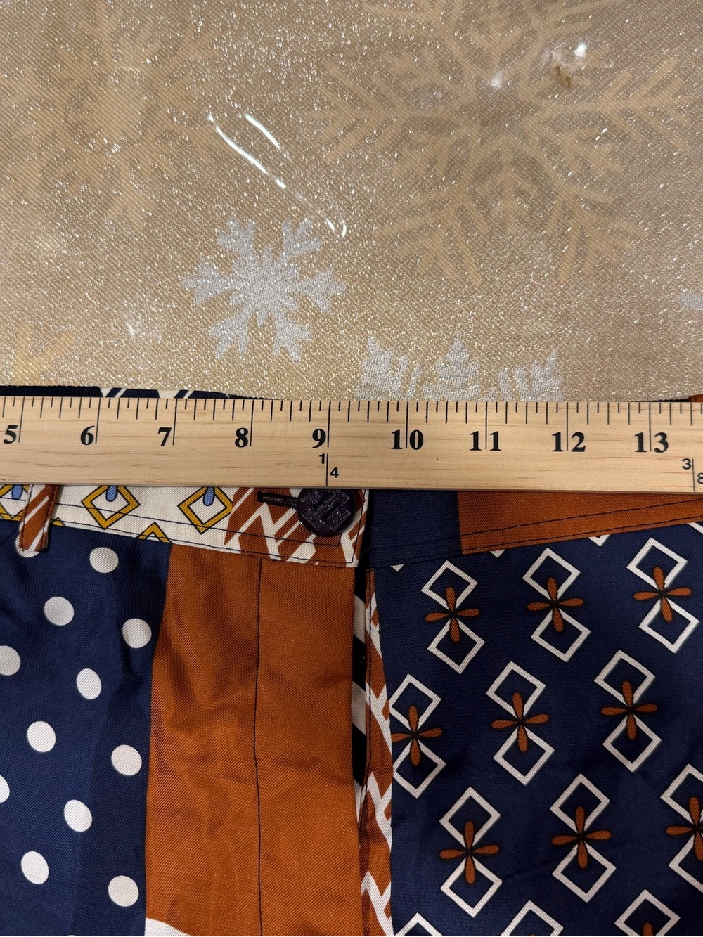 Tory Burch Patchwork Cargo Pants in Navy, Mustard & Rust - Picture 9 of 11